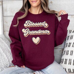 Retro Blessed Grandma Sweatshirt Maroon | Grandma Shirt